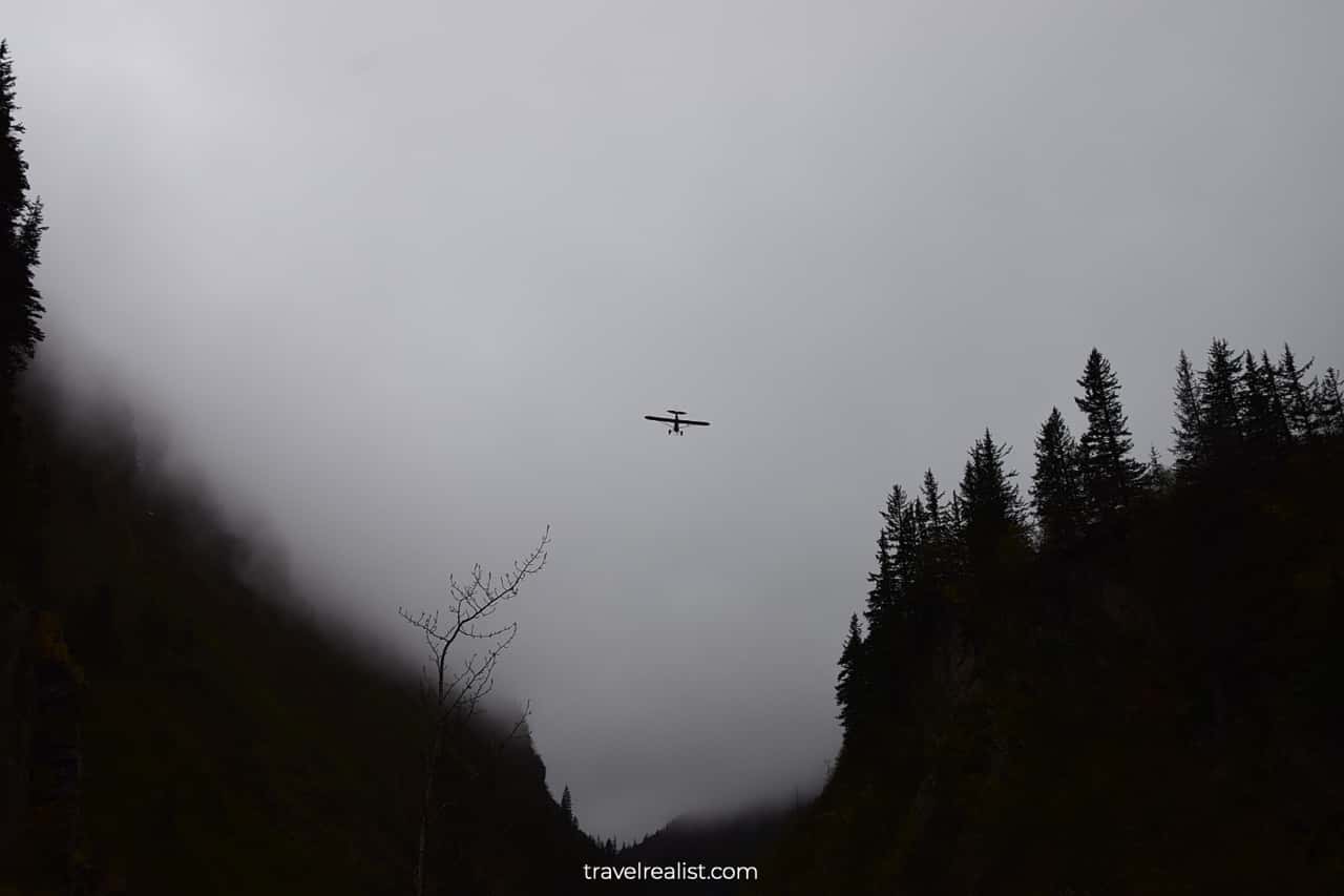 Airplane in Keystone Canyon in Alaska, US