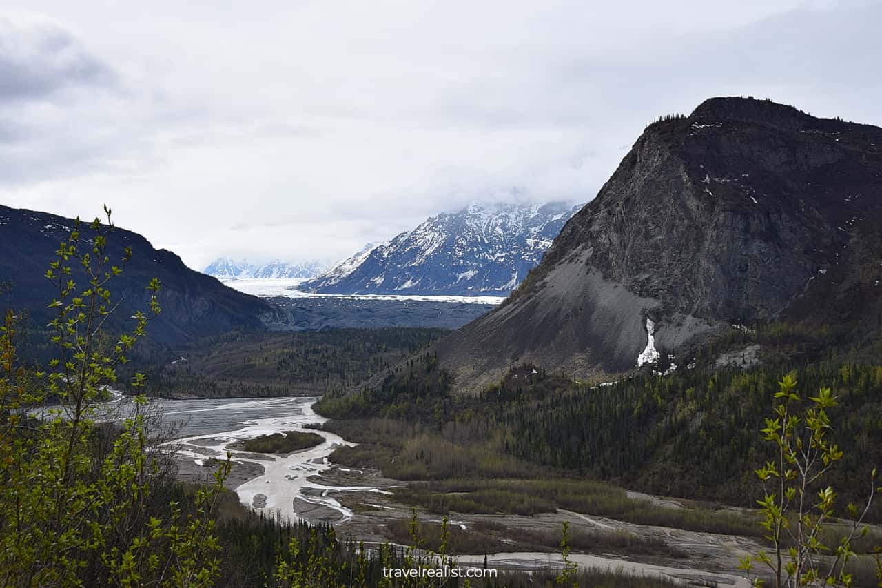 First Matanuska Glacier views from Glenn Highway in Alaska, US
