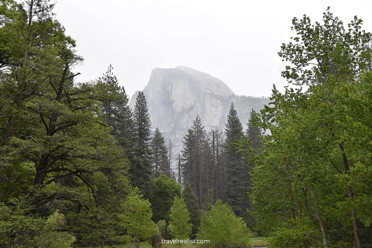 Half Dome Summit view from Sentinel Bridge in Yosemite National Park, California, US