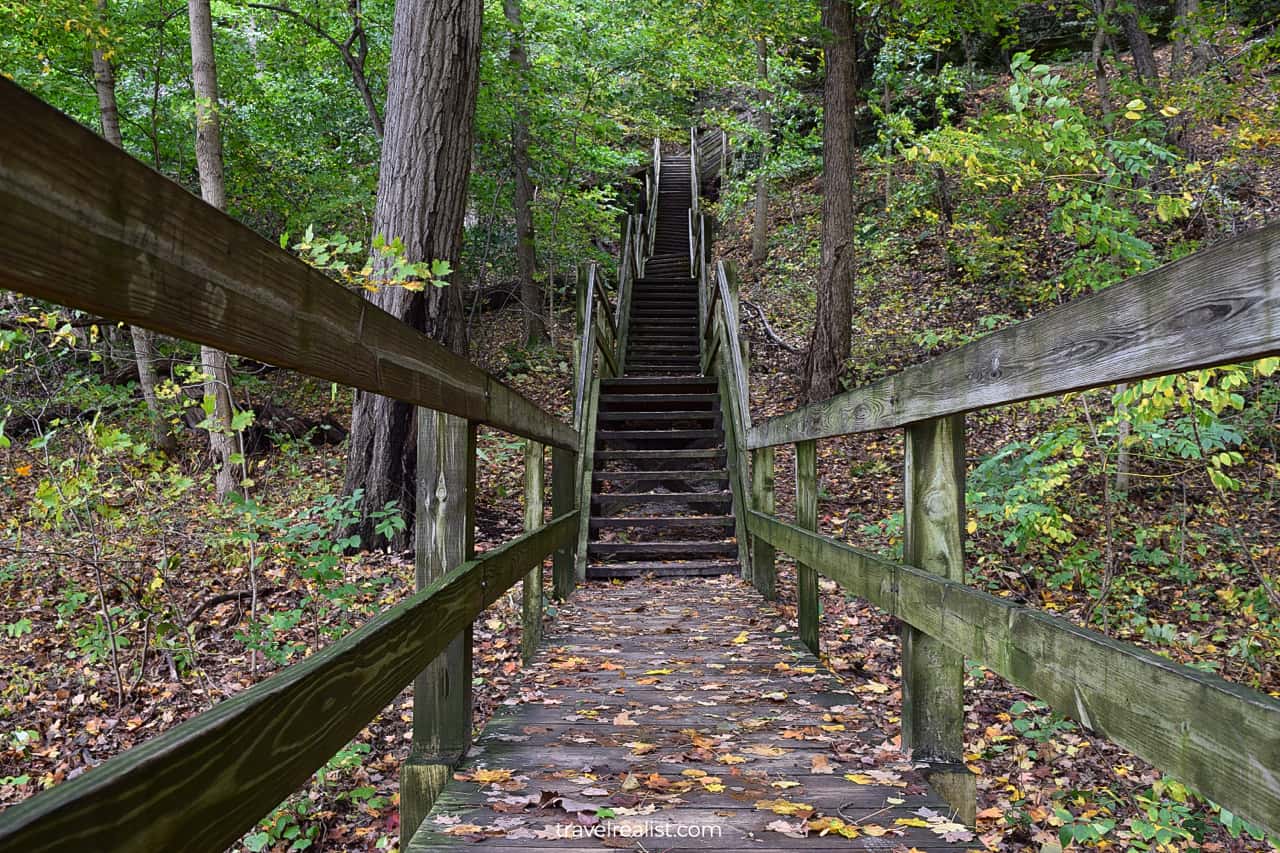 Stairs to Bluff Trail and Lonetree Canyon in Starved Rock State Park, Illinois, US