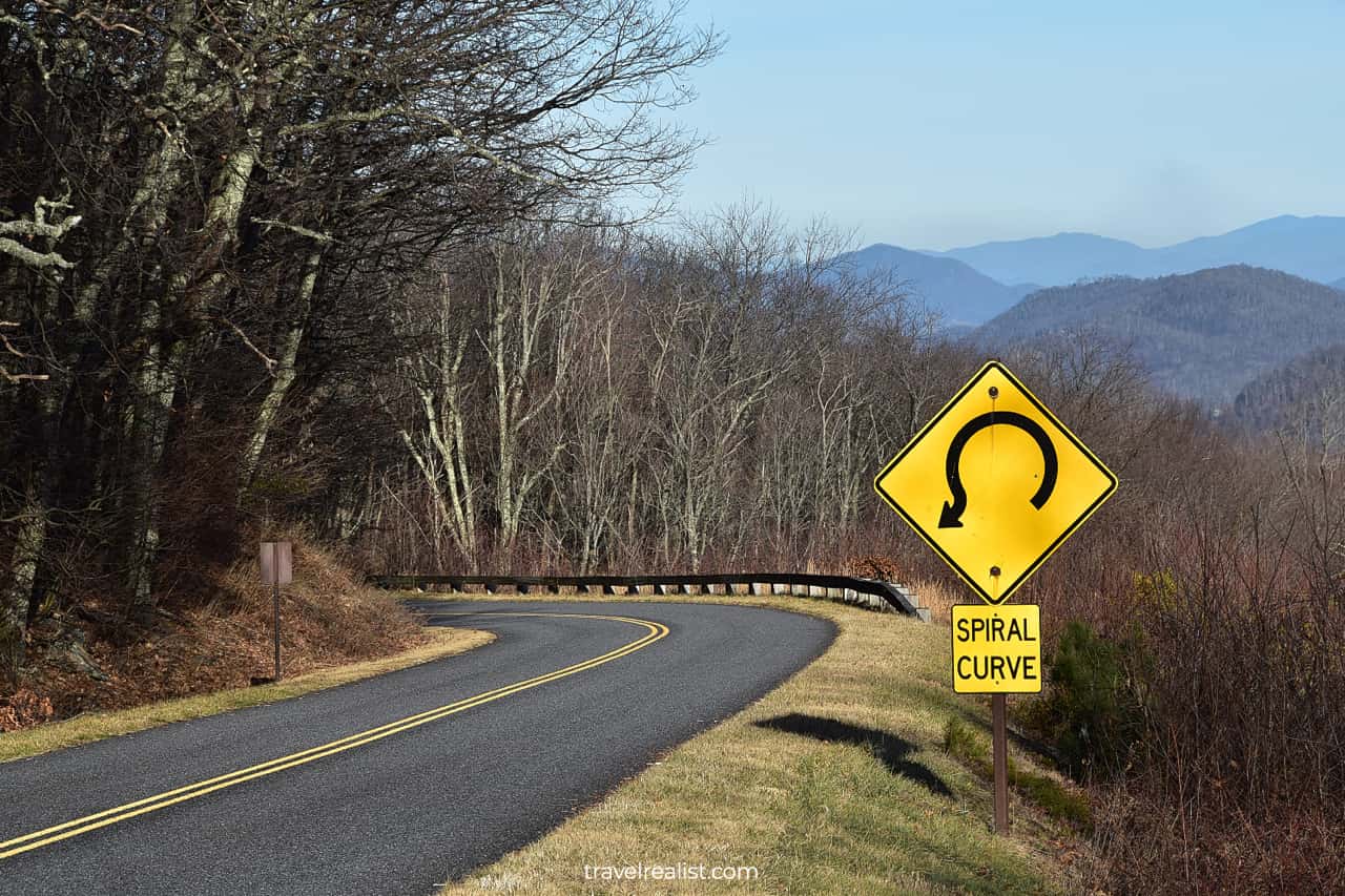 Traffic sign on Blue Ridge Parkway in Virginia, US