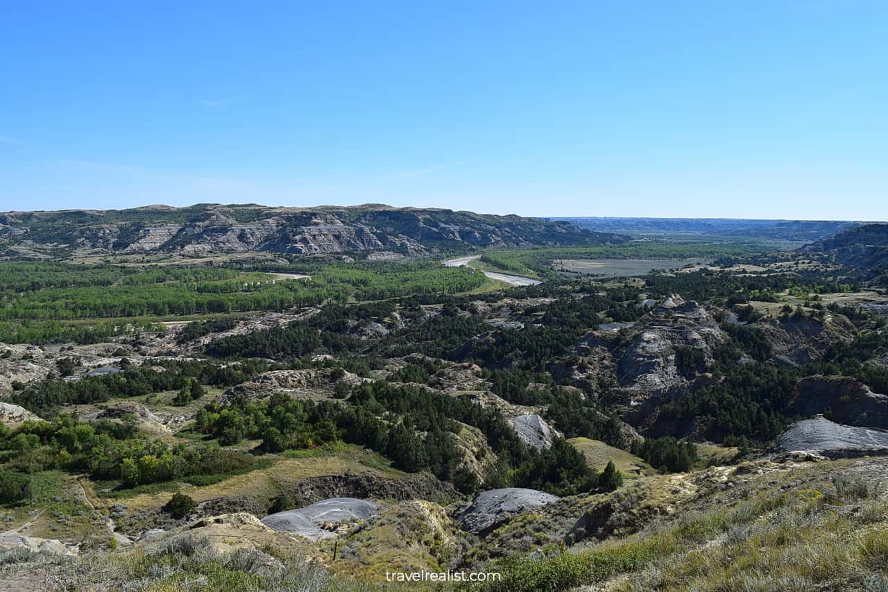 Oxbow Overlook and Little Missouri River in North Unit of Theodore Roosevelt National Park in North Dakota, US