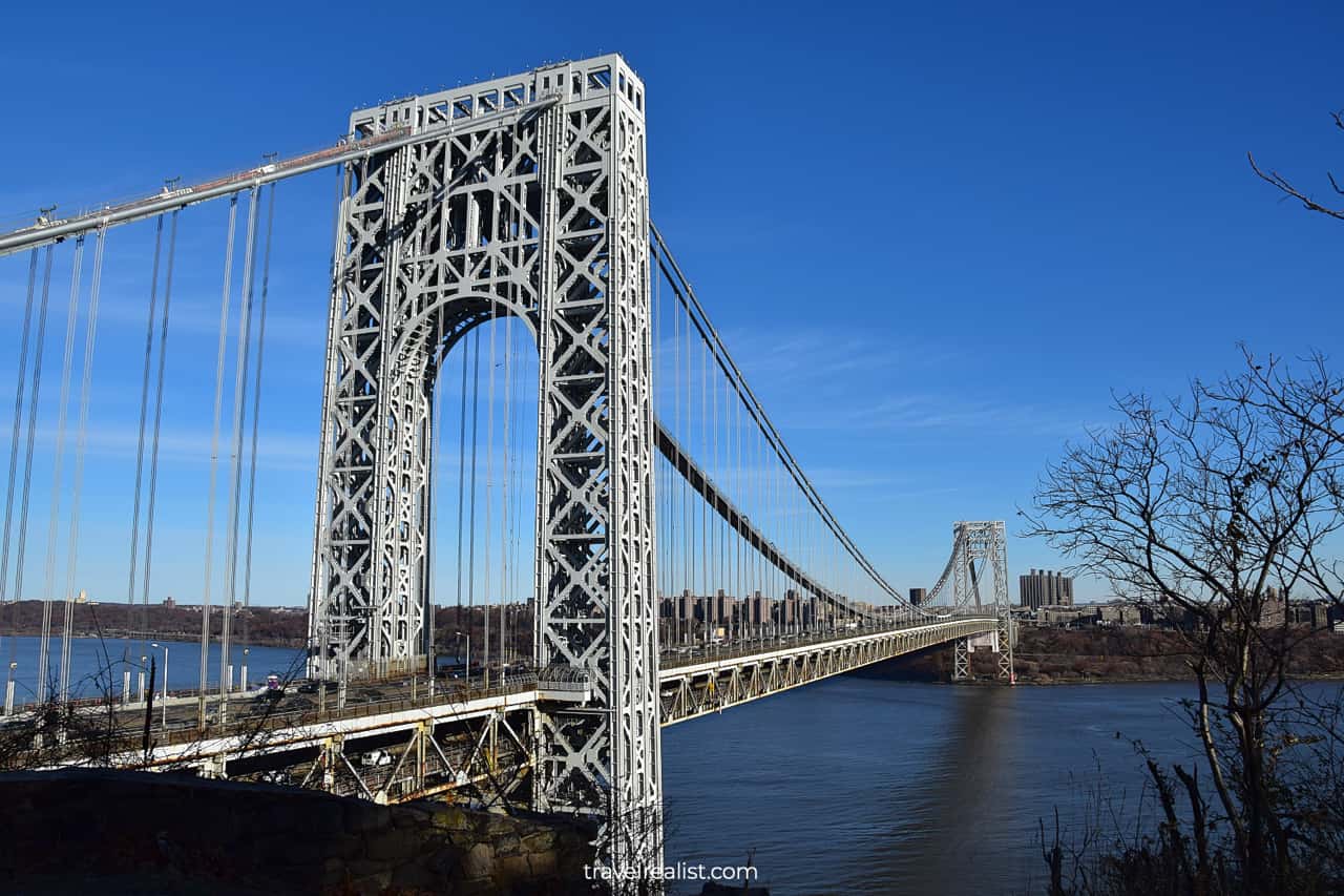 George Washington Bridge connecting New Jersey and New York in Fort Lee Historic Park, New Jersey, US