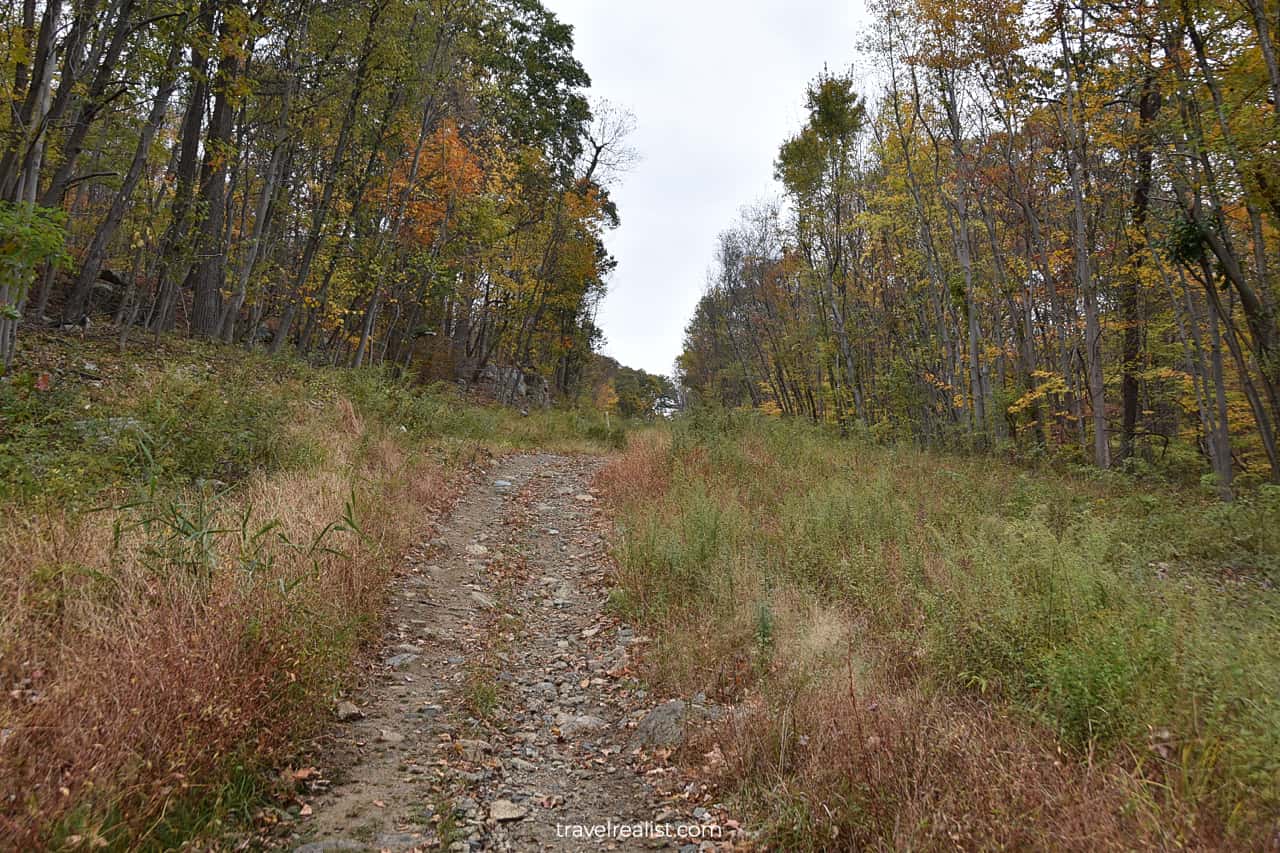 Uphill hike on Deer Ledge Road in Ramapo Mountain State Forest, New Jersey, US