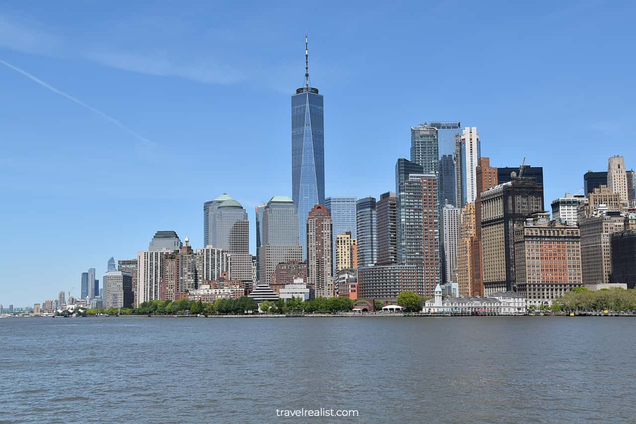 Views of Lower Manhattan and Battery Park in New York, US
