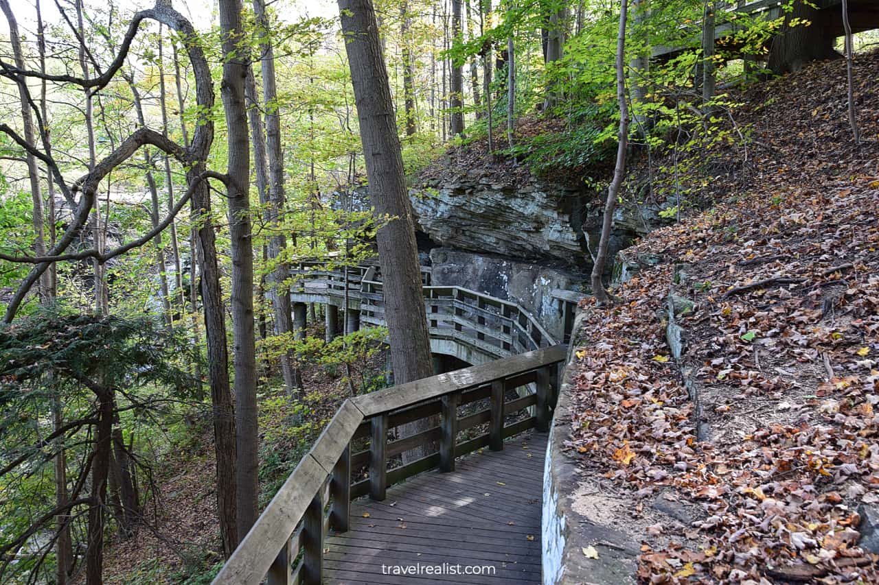 Brandywine Falls boardwalk in Cuyahoga Valley National Park, Ohio, US, one of best uncrowded destinations for Memorial Day Weekend