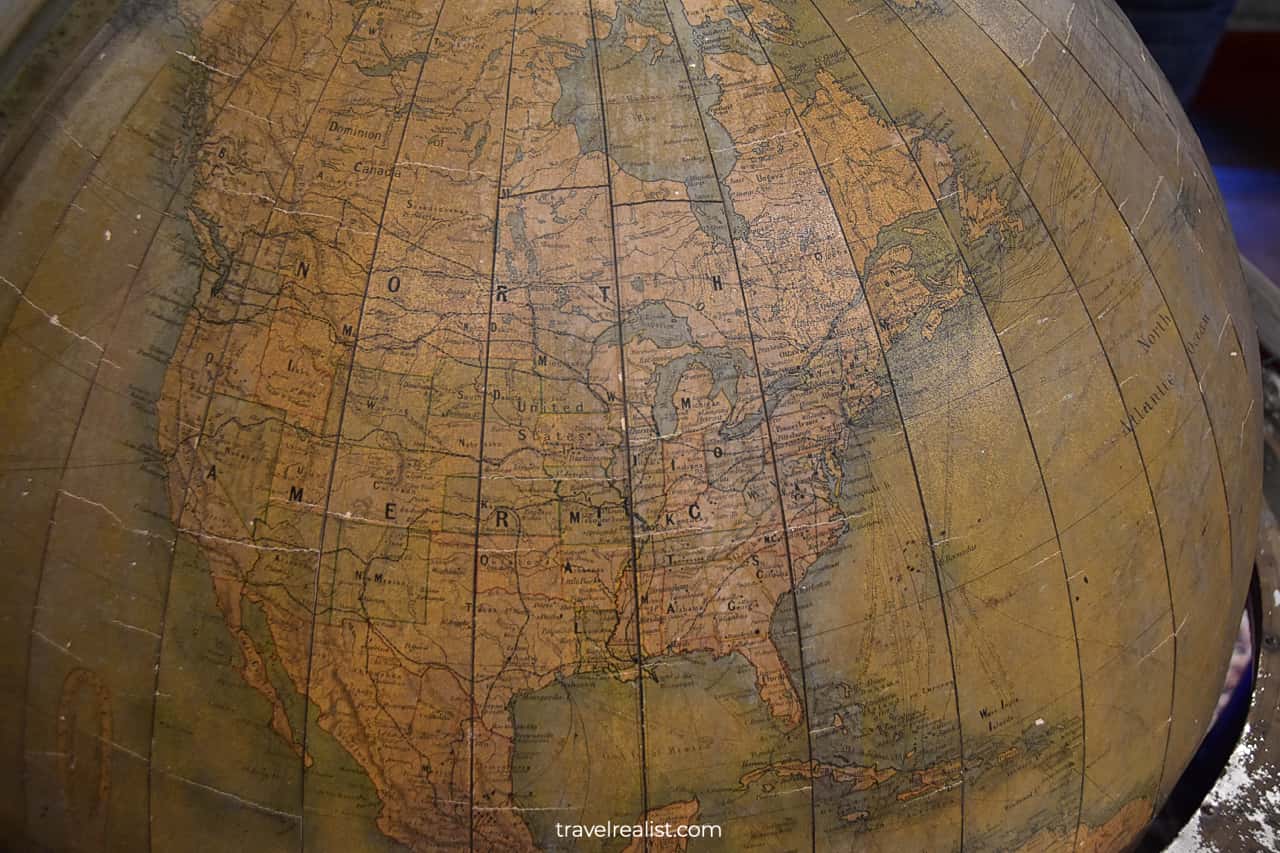 19th century globe in Grey Towers National Historic Site, Pennsylvania, US; old school way to plan fast casual trip