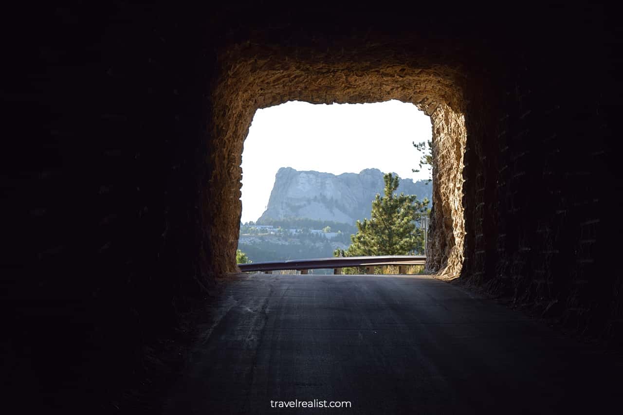 Mount Rushmore view via tunnel in Custer State Park, South Dakota, US
