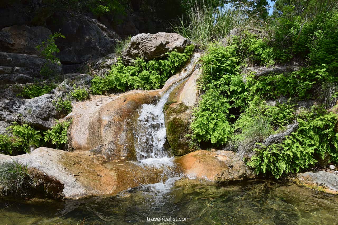 Waterfall and spring on Spicewood Springs trail in Colorado Bend State Park, Texas, US