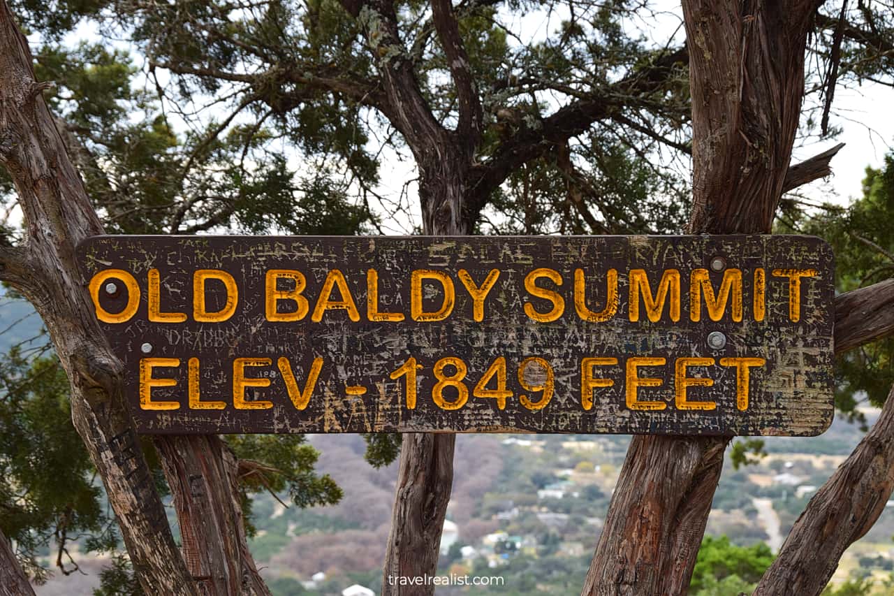 Old Baldy Summit Sign in Garner State Park, Texas, US