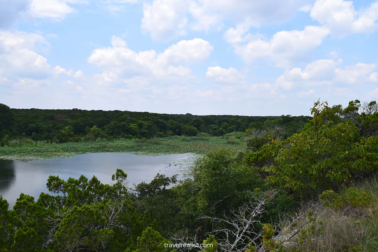 Lake Meridian views from Bee Ledge Scenic Overlook in Meridian State Park, Texas, US
