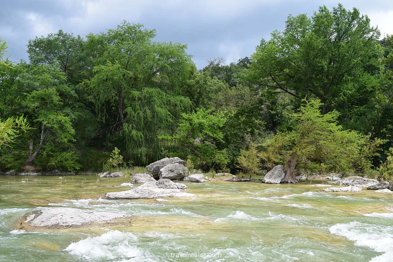 Strong currents of Pedernales river in Pedernales Falls State Park, Texas, US