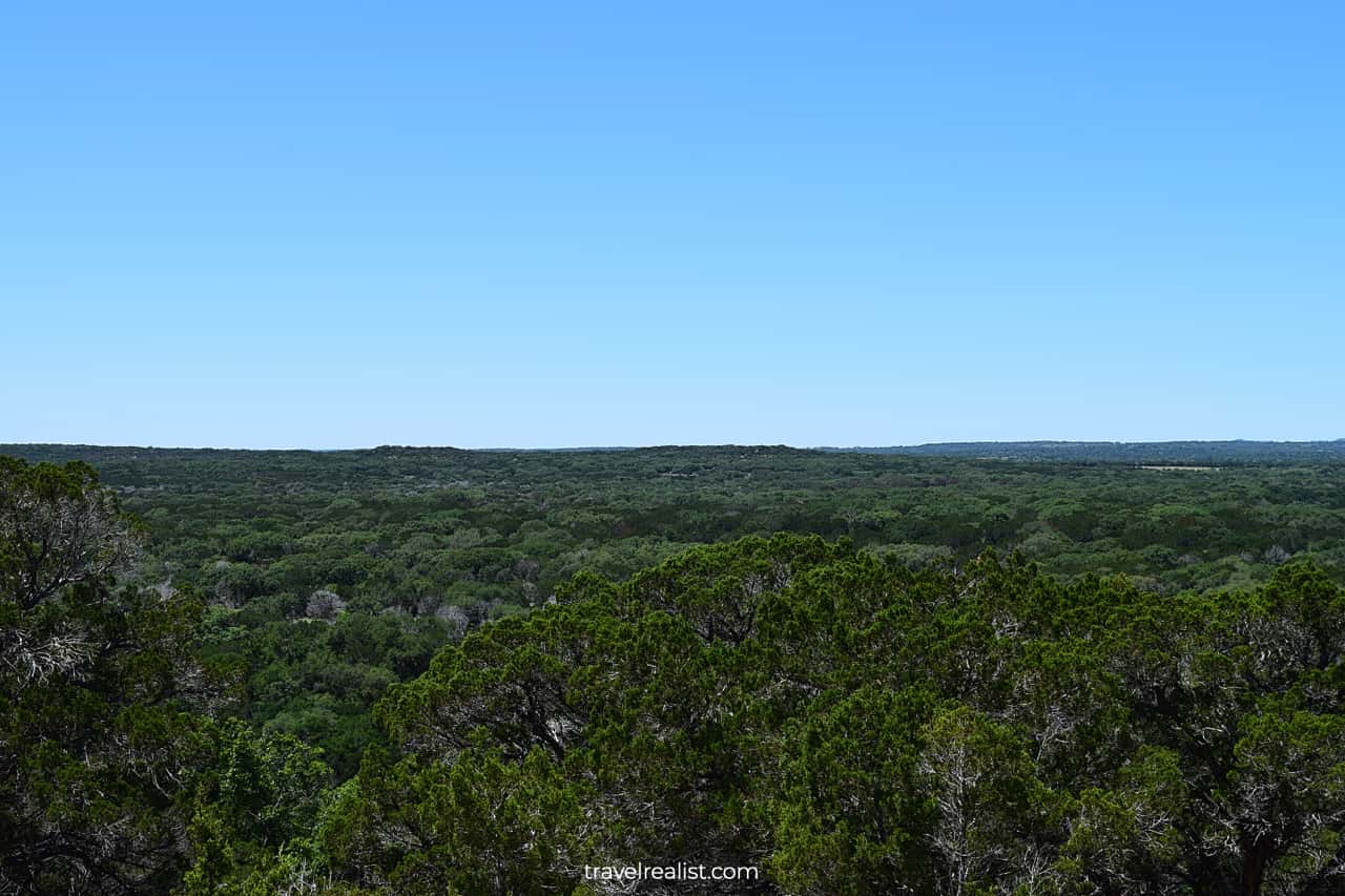 Scenic overlook panoramic views in Pedernales Falls State Park, Texas, US