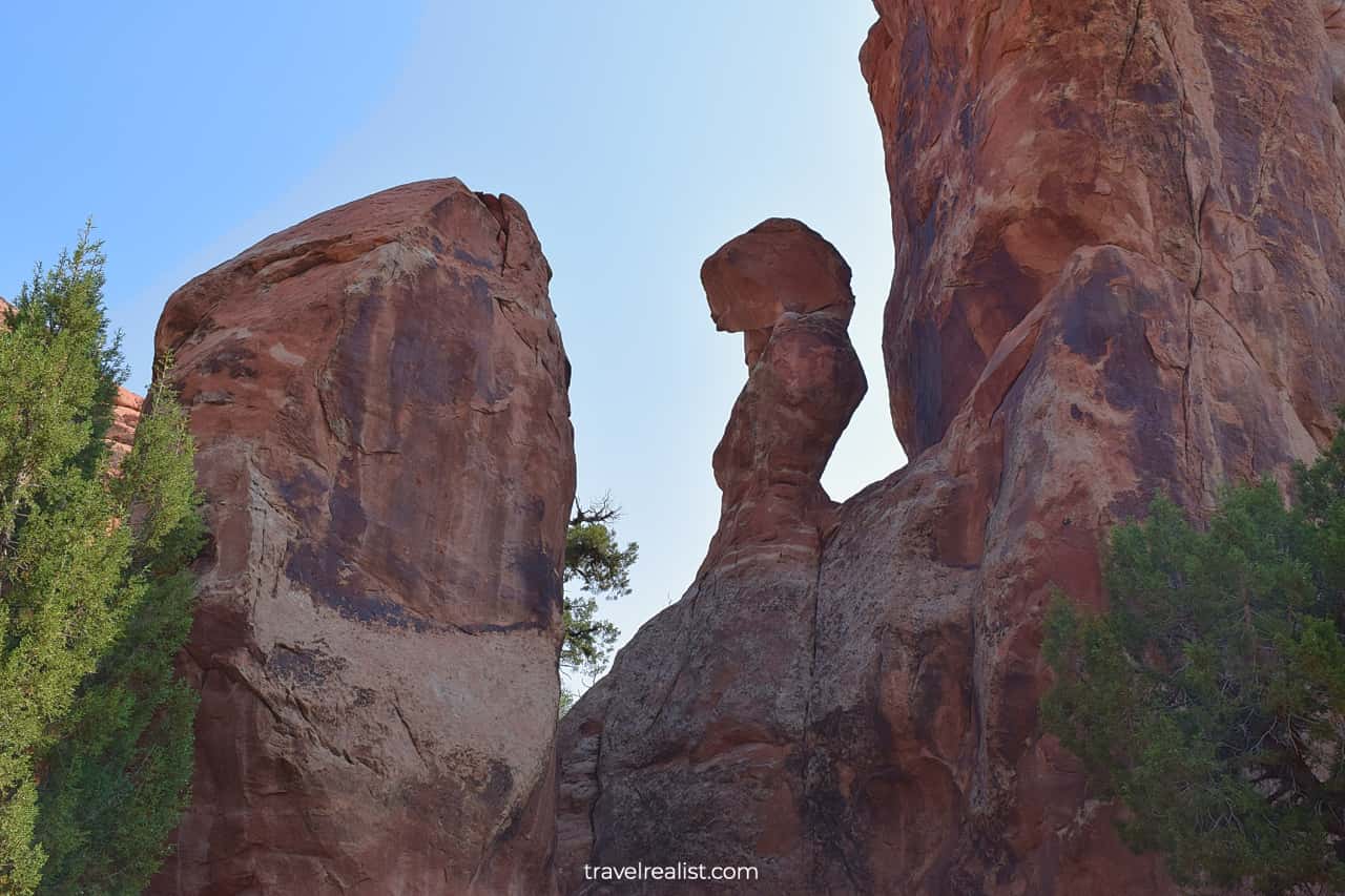 Chess Knight formation in Arches National Park, Utah, US
