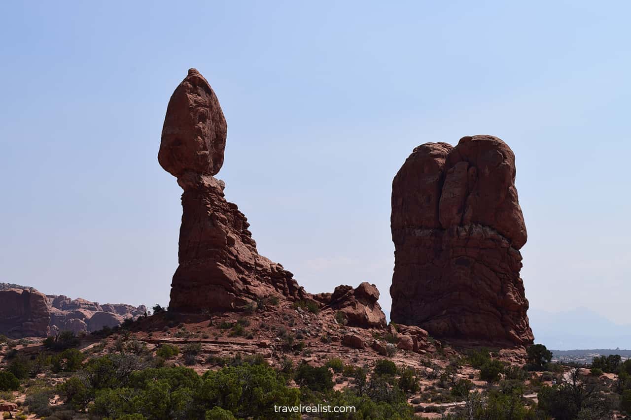 Balanced Rock formation in Arches National Park, Utah, US