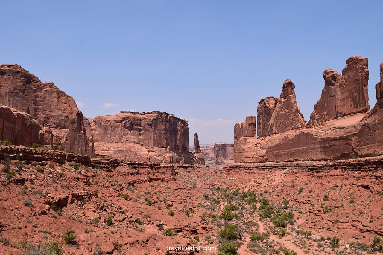 Courthouse Towers formations in Arches National Park, Utah, US