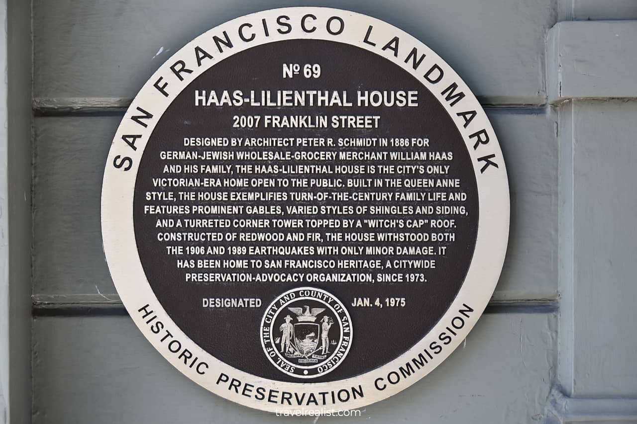 San Francisco Landmark Designation Sign on Haas-Lilienthal House in San Francisco, California, US