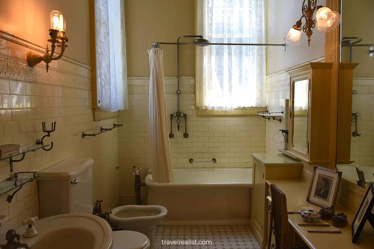 Second floor bathroom in Haas-Lilienthal House in San Francisco, California, US