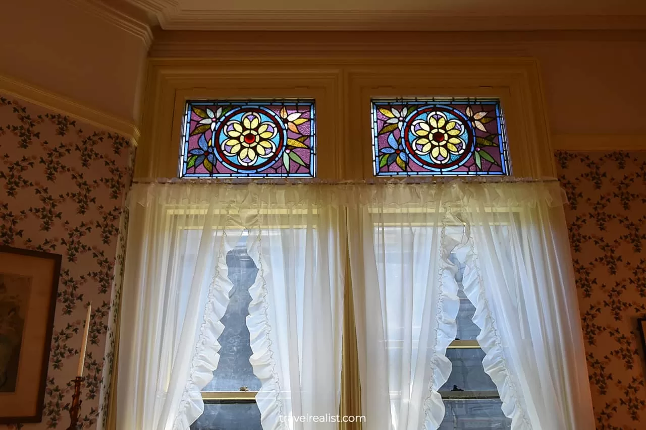 Stained glass windows in Haas-Lilienthal House in San Francisco, California, US