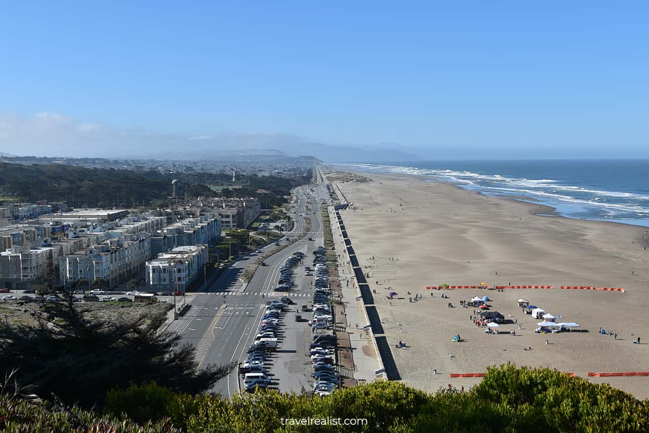Ocean Beach views from Sutro Heights in San Francisco, California, US