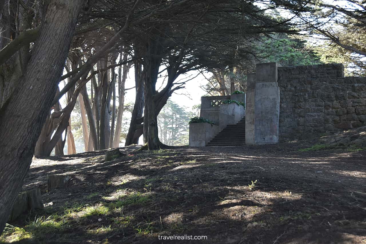 Stone ruins of baths at Sutro Heights in San Francisco, California, US