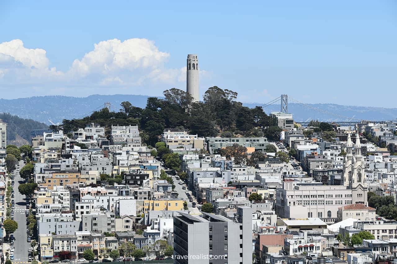 Views of Coit Tower from Hyde Street in San Francisco, California, US