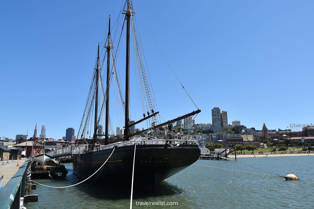 A Lumber schooner C.A. Thayer in San Francisco Maritime National Historic Site in San Francisco, California, US