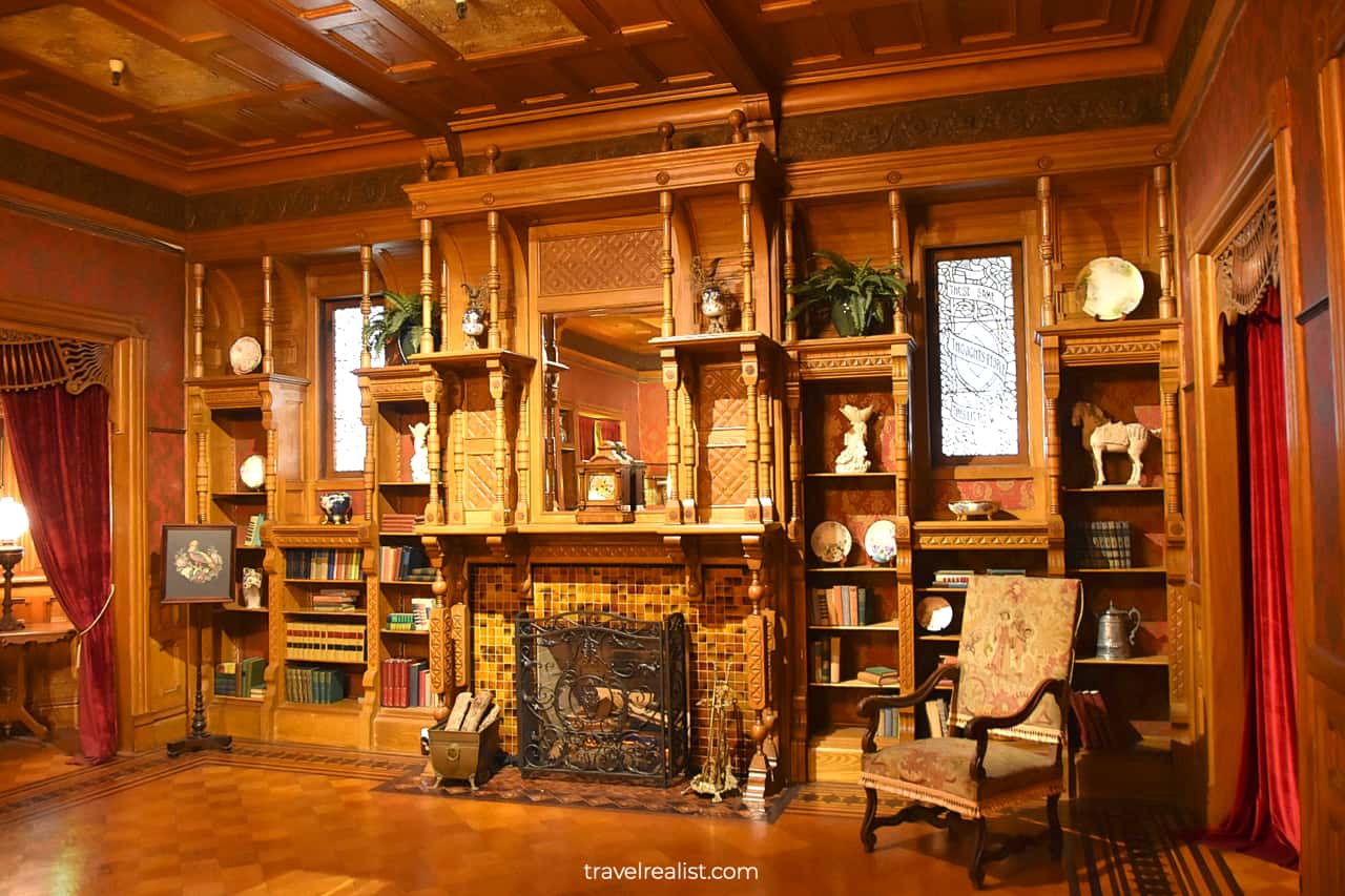 Fireplace in Grand Ballroom in Winchester Mystery House in San Jose, California, US