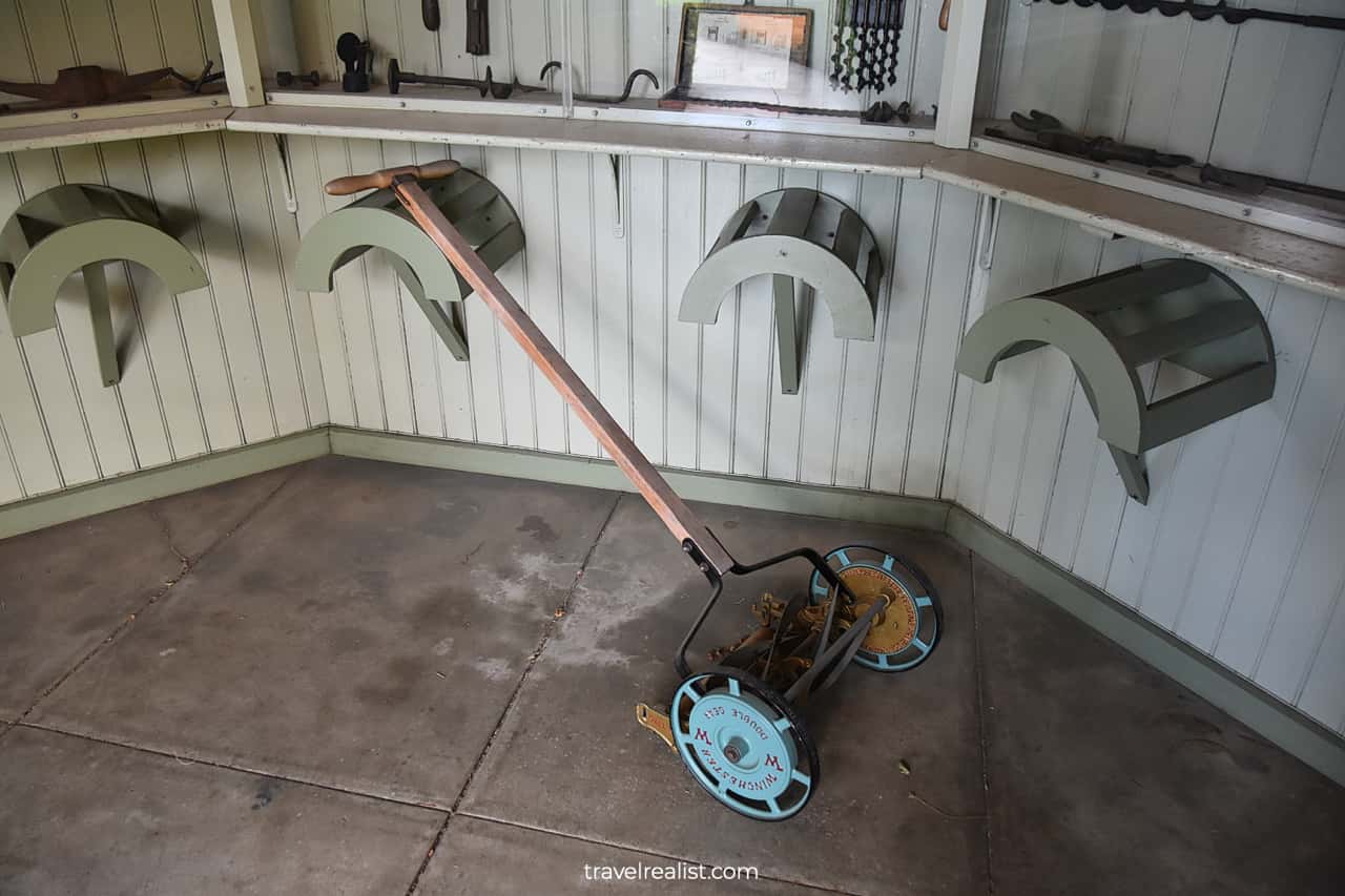 Garden tools on Winchester Mystery House grounds in San Jose, California, US