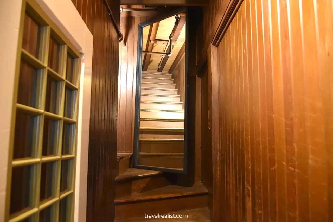Staircase to ceiling in Winchester Mystery House in San Jose, California, US