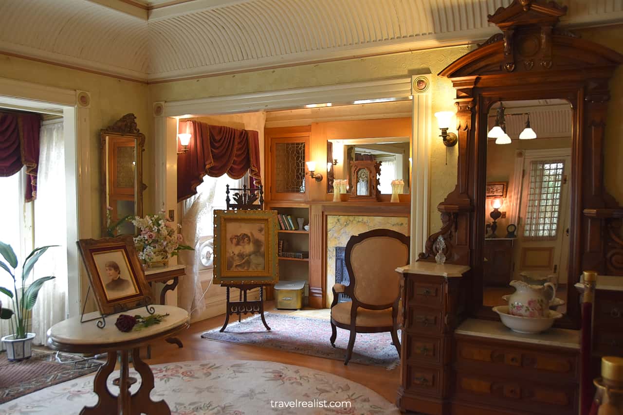 Chest of drawers in master bedroom in Winchester Mystery House in San Jose, California, US