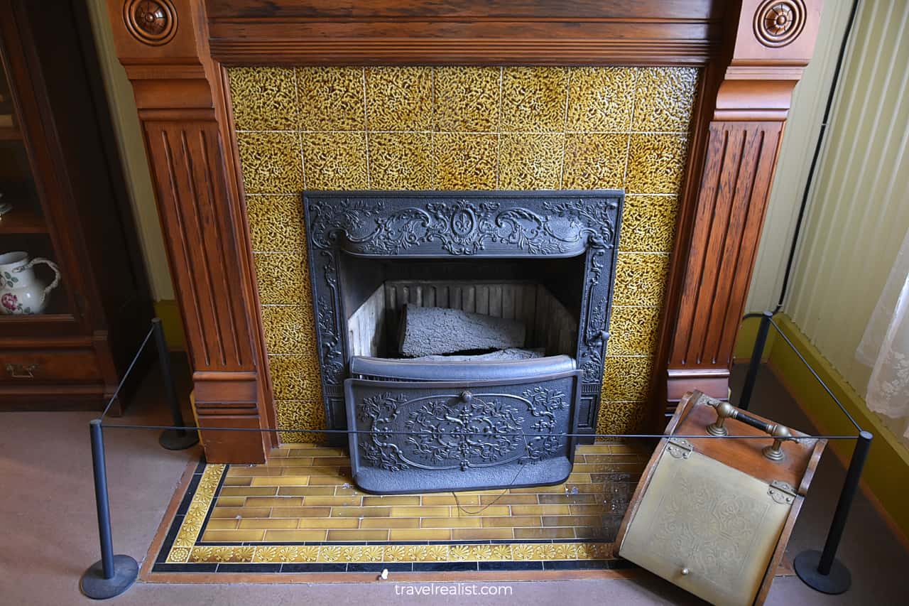 Fireplace tile in Winchester Mystery House in San Jose, California, US