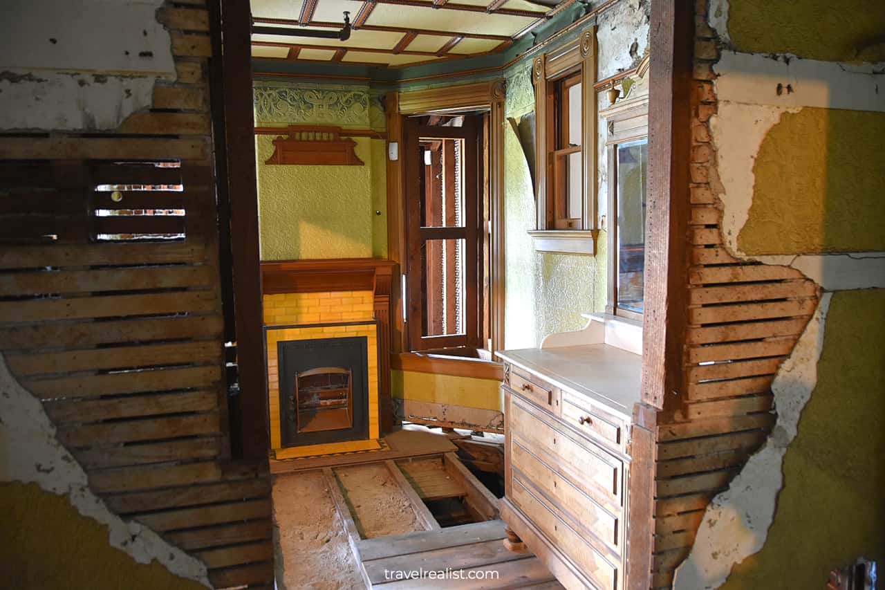 Unrestored room demonstrating house condition after earthquake in Winchester Mystery House in San Jose, California, US