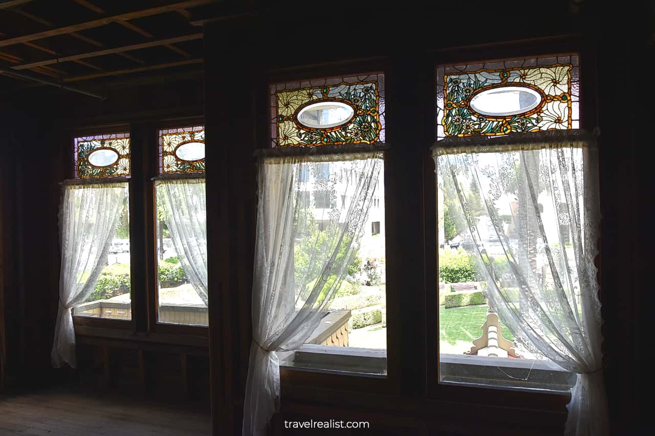 Stained glass panels in Winchester Mystery House in San Jose, California, US