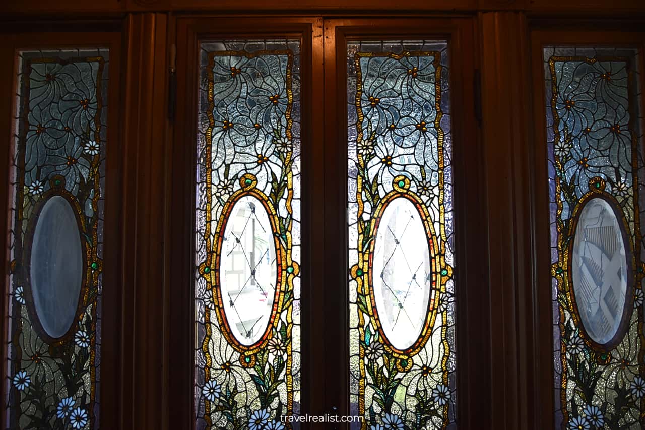 Stained glass windows in Winchester Mystery House in San Jose, California, US