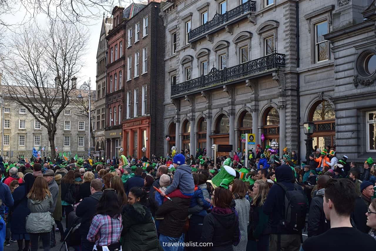 Crowd at College Green during St Patrick's Day Parade in Dublin, Ireland