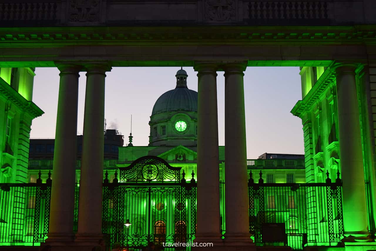 Department of the Taoiseach Building in Dublin, Ireland highlighted in green during Global Greening
