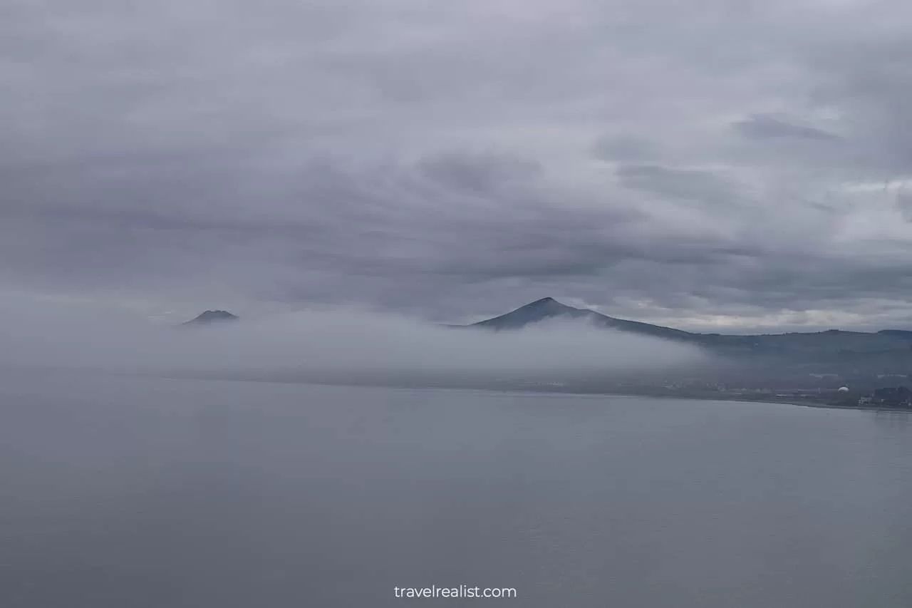 Sugar Loaf Mountains covered in fog and clouds near Killiney Hill in Dublin, Ireland