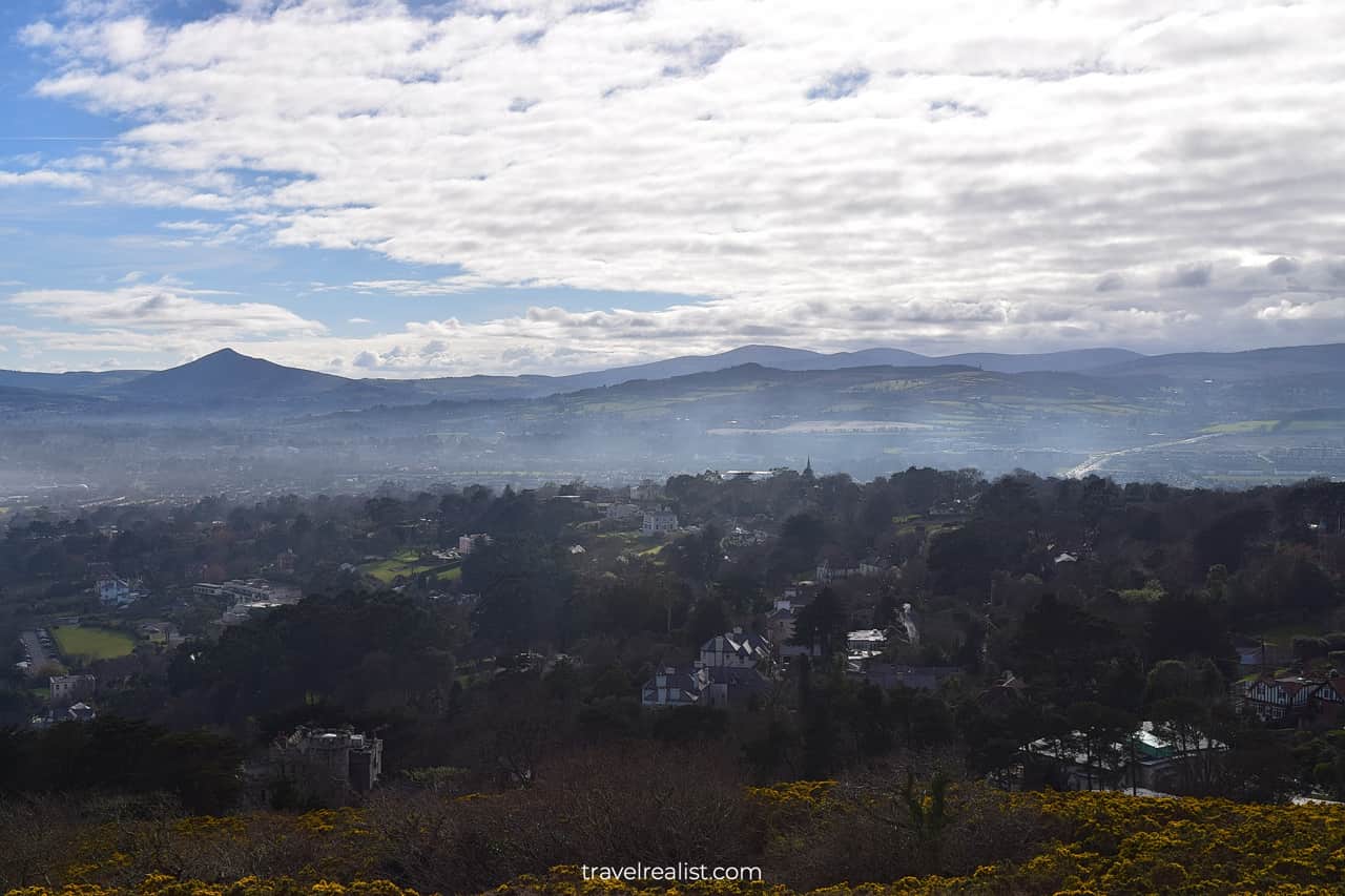 Carrickgollogan and Wicklow Mountains views from Killiney Hill in Dublin, Ireland