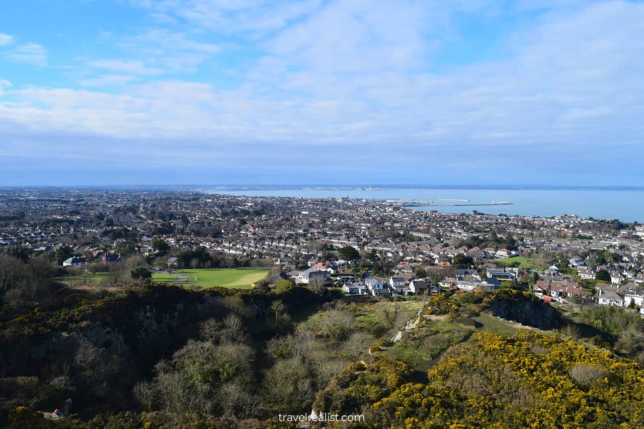 Dalkey views with Dublin skyline in distance from Dalkey Hill in Dublin, Ireland