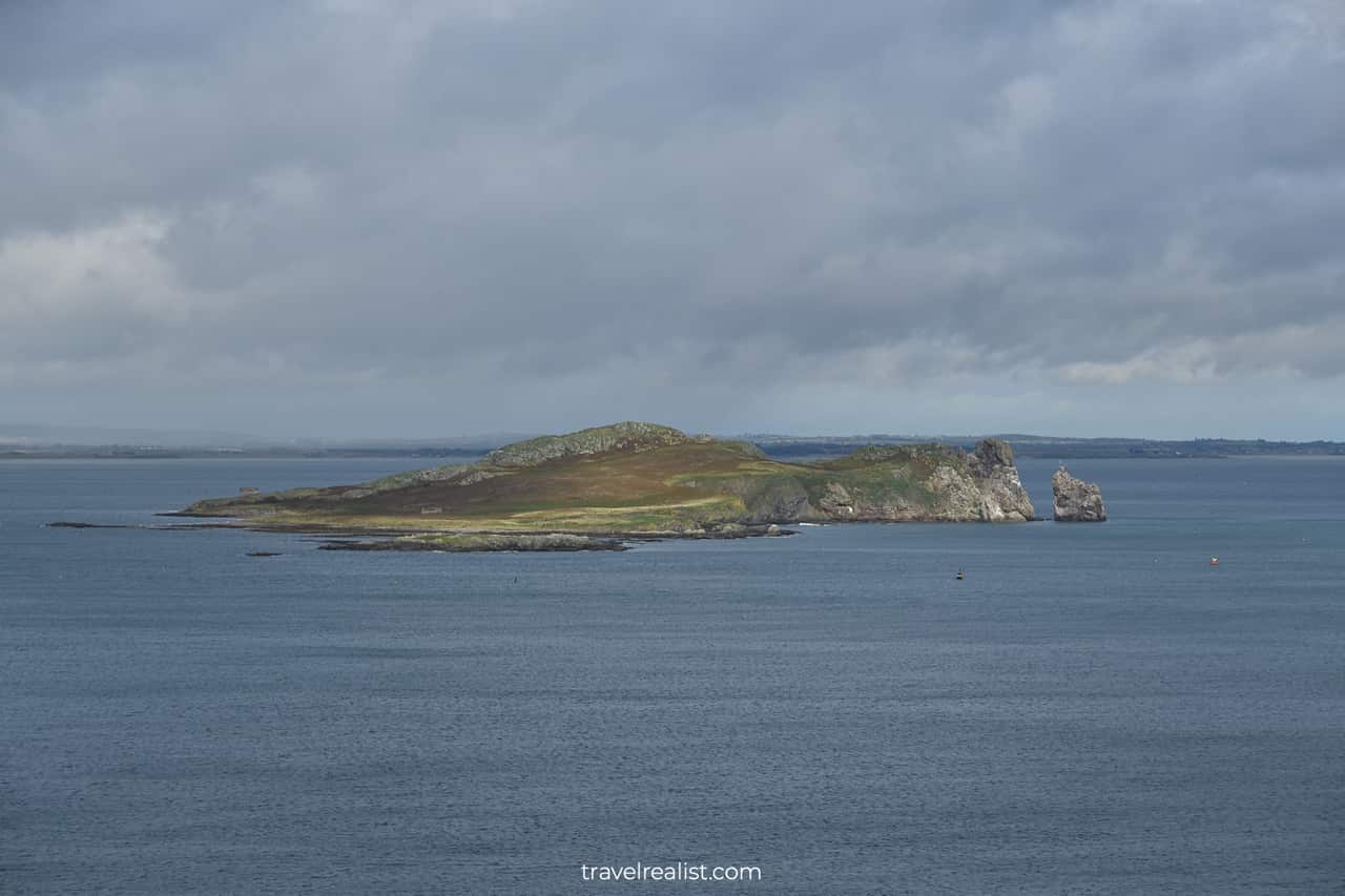 Ireland's Eye island as viewed from Howth Cliff Walk in Ireland
