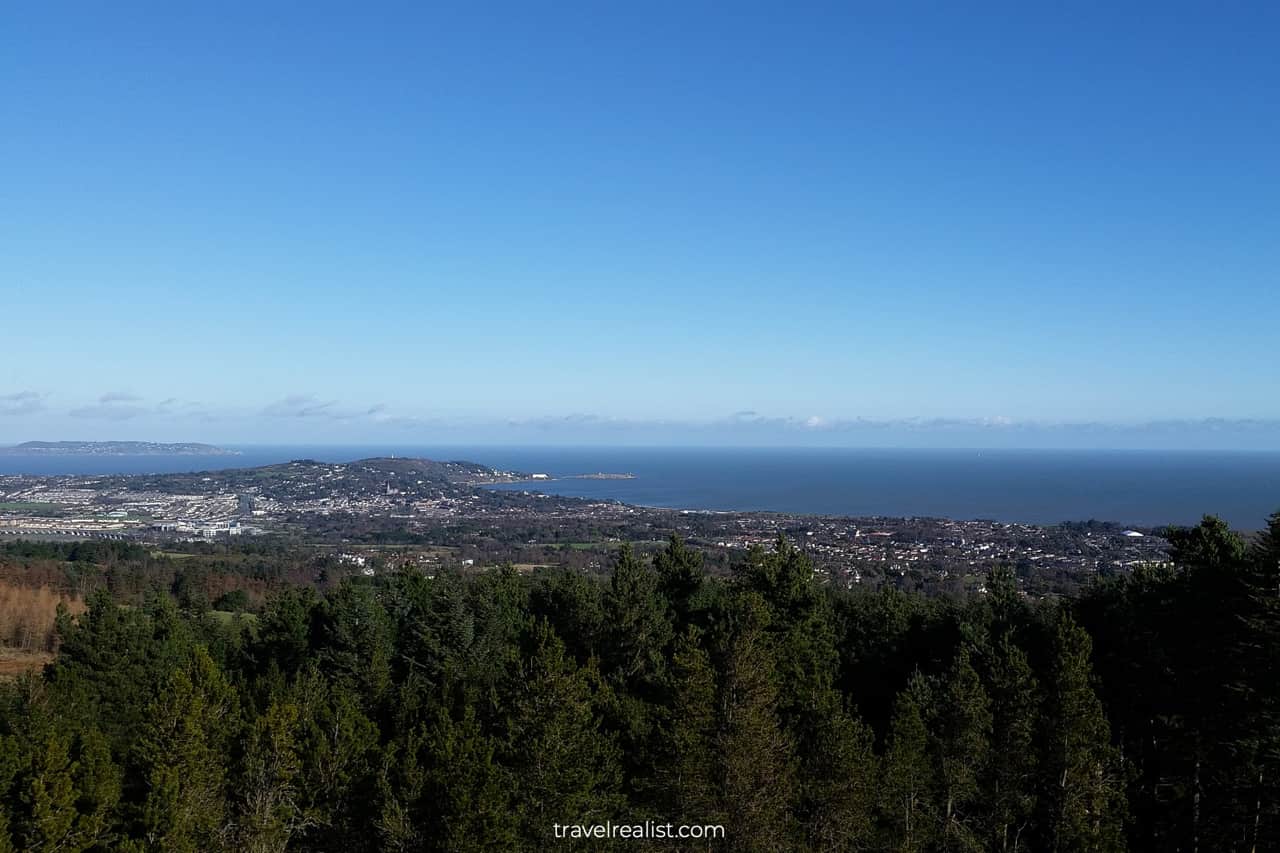 View of Killiney Hill and Howth from Carrickgollogan summit near Dublin, Ireland