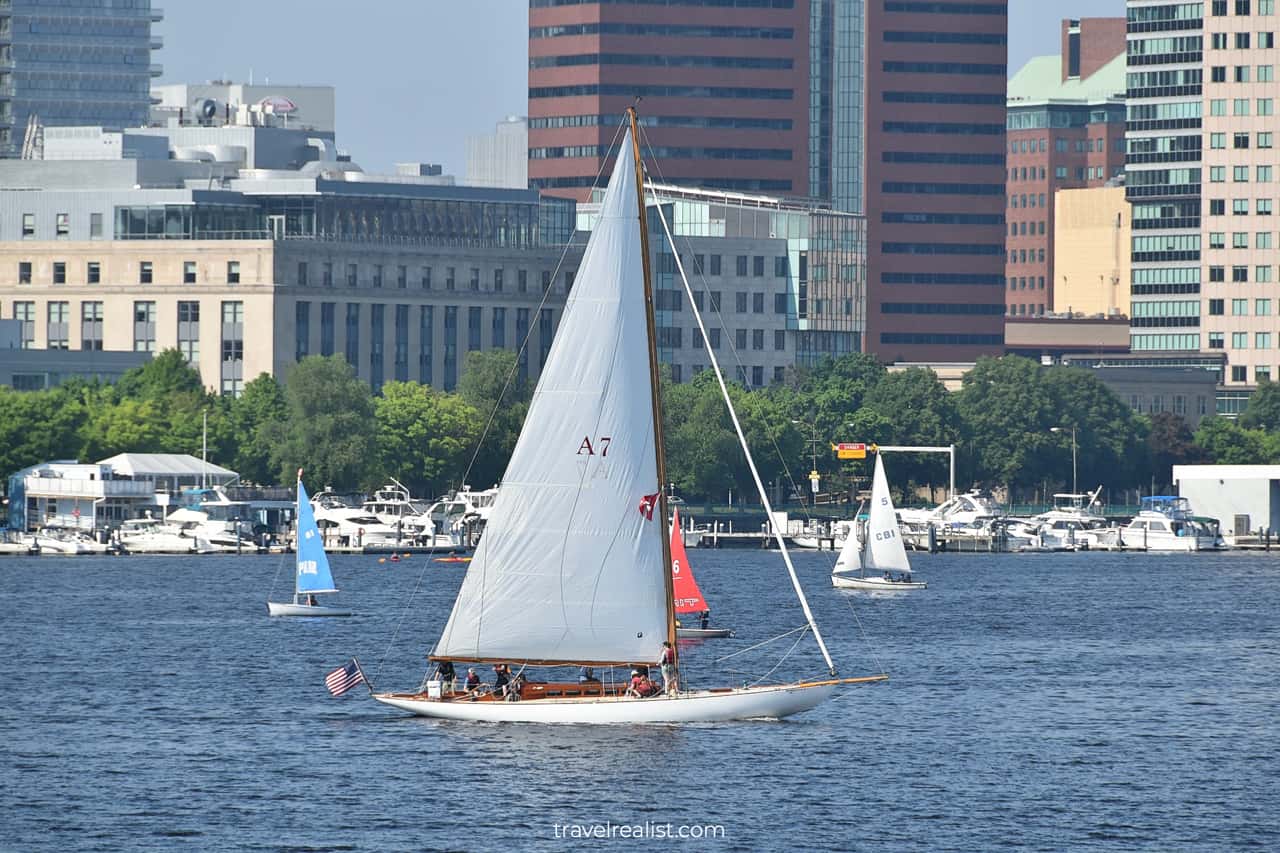 Sailboats on Charles river as seen from Harvard Bridge in Boston, Massachusetts, US