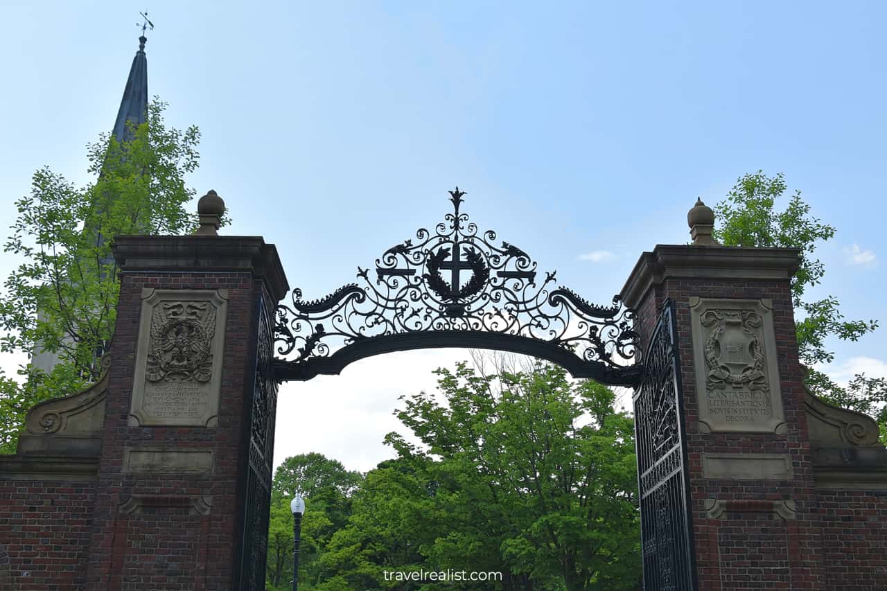 Johnston Gate in Harvard Yard in Cambridge, Massachusetts, US