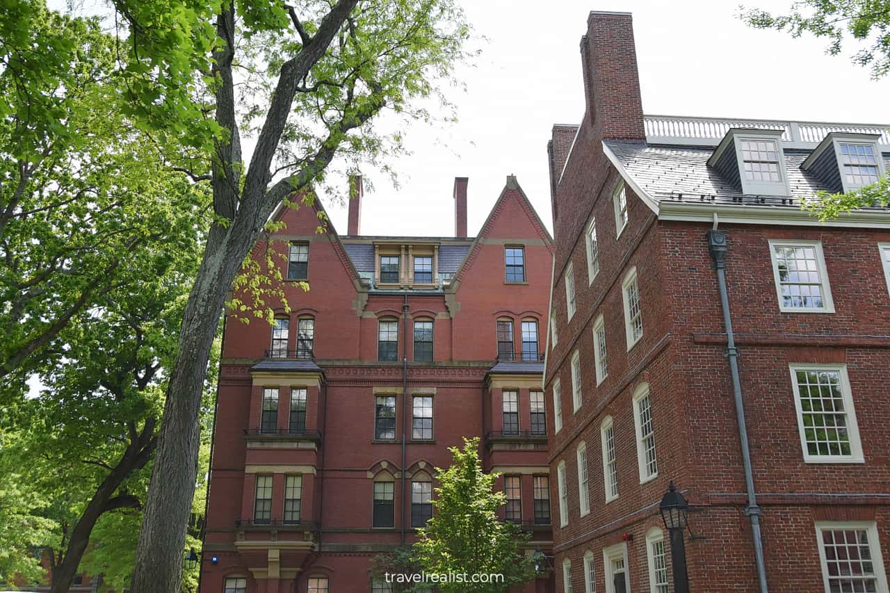 Massachusetts Hall and Matthews Hall in Harvard Yard in Cambridge, Massachusetts, US