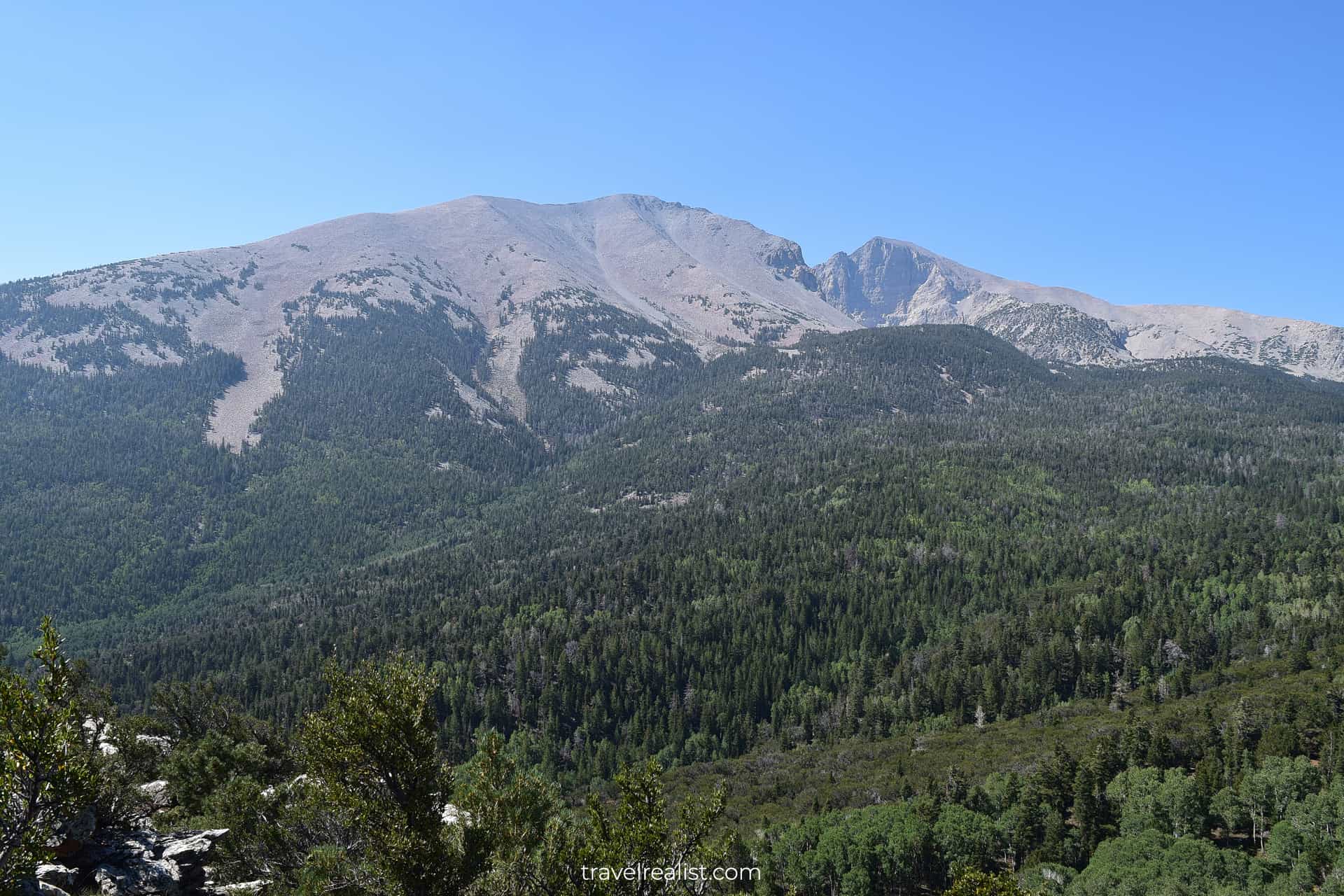 Views of Wheeler and Jeff David Peaks from Wheeler Peak Overlook in Great Basin National Park, Nevada, US