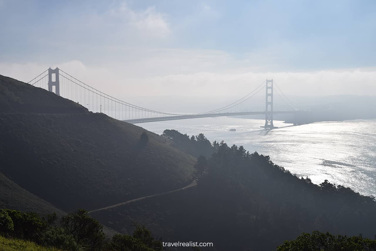 Golden Gate Bridge as viewed from Observation Deck in Golden Gate National Recreation Area in California, US