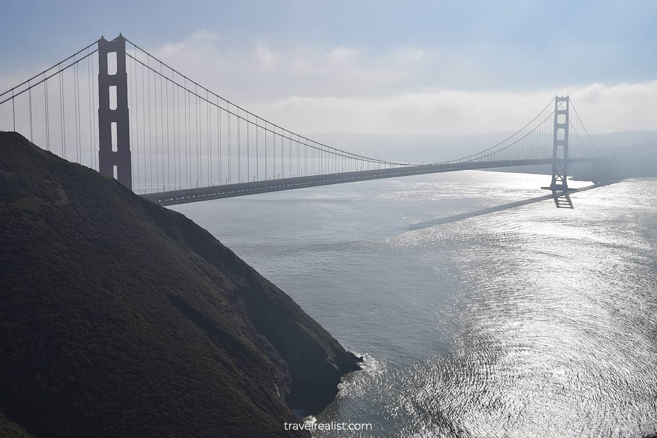 Golden Gate Bridge as viewed near Battery Wagner in Golden Gate National Recreation Area in California, US