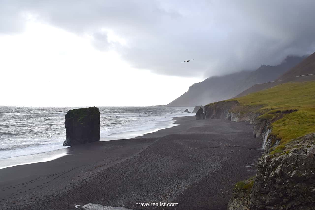 Cliffs at Fauskasandur Black Sand Beach in East Iceland