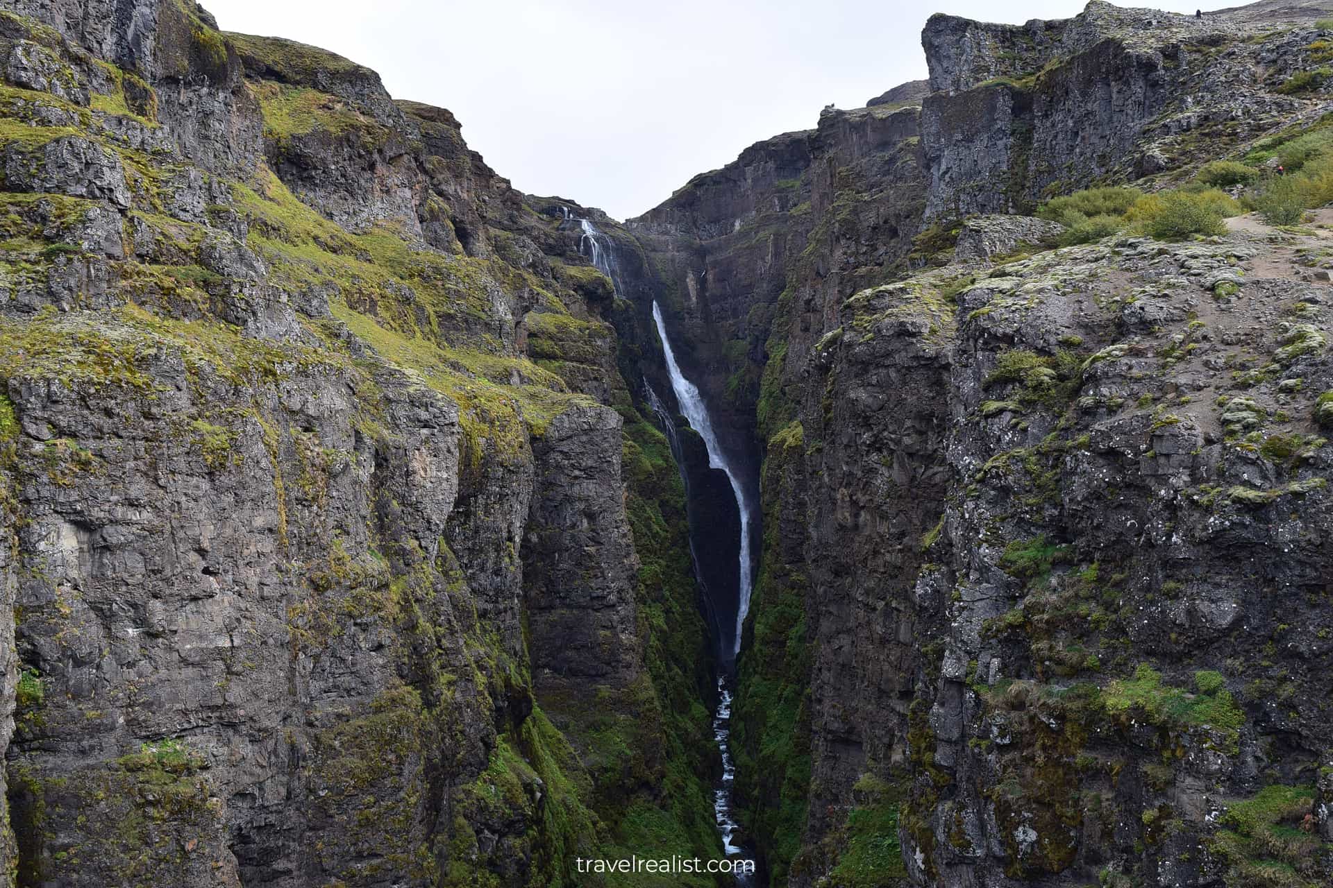 Glymur Waterfall from viewpoint in Iceland